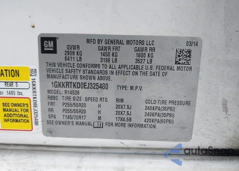 2014 GMC Acadia Denali z USA, uszkodzony, nr VIN 1GKKRTKD0EJ325480